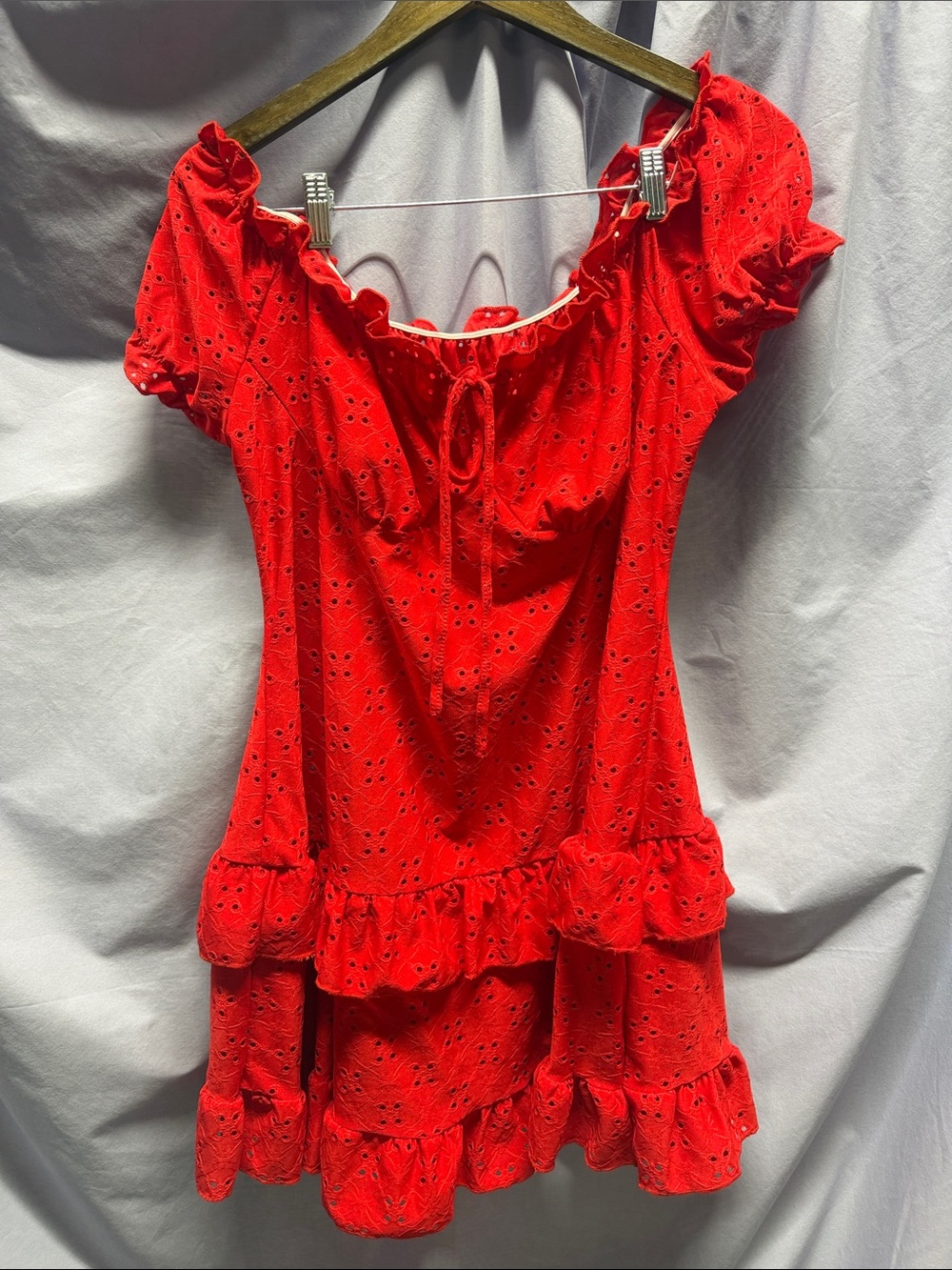 SHEIN Red Eyelet Ruffle Dress - Curve 3XL